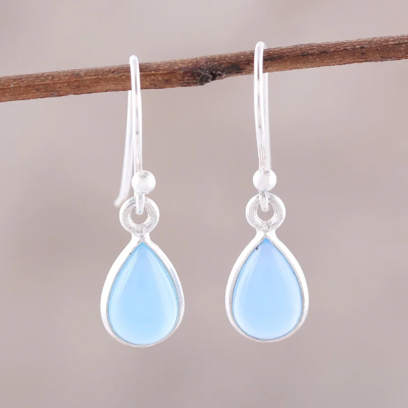 Exclusive Jewelry Markdowns – Limited-Time Offer Gentle Tear Blue Chalcedony and Sterling Silver Teardrop Dangle Earrings