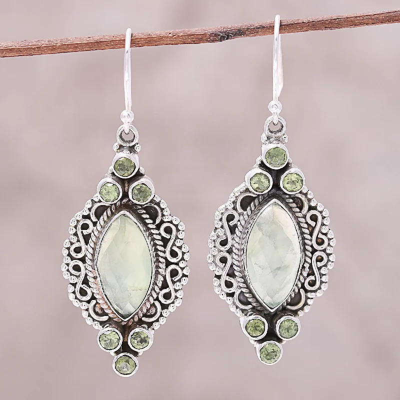 Special Jewelry Deals – Upgrade Your Collection Glamour in Green Green Peridot and Prehnite Silver Marquise Dangle Earrings