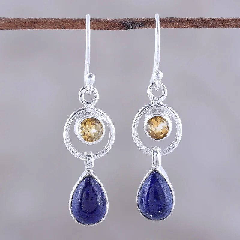 Shine Without Limits – Jewelry Sale Happening Now Gleaming Midnight Lapis Lazuli and Citrine Dangle Earrings from India