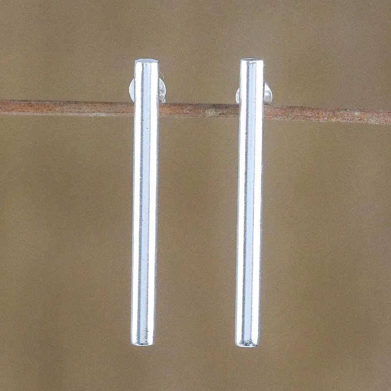 Jewelry Clearance Sale – Final Reductions Gleaming Pillars Sterling Silver Cylindrical Drop Earrings from Thailand