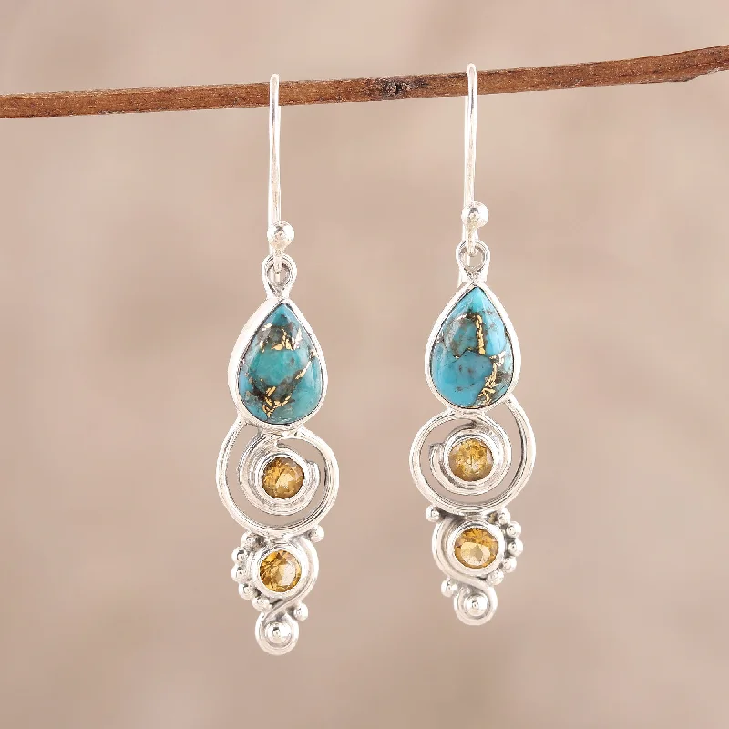 Exclusive Jewelry Bundles At Discounted Rates Glistening Curl Citrine and Composite Turquoise Dangle Earrings from India