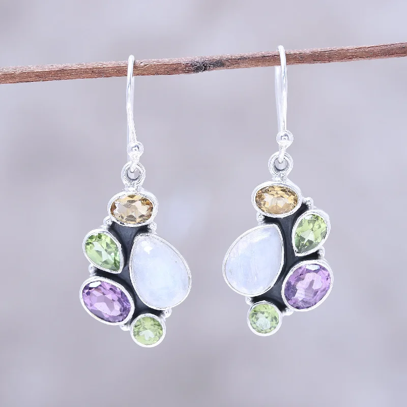 Luxury Jewelry Without The Luxury Price Tag Glittering Fusion Multi-Gemstone 4.5-Carat Dangle Earrings from India