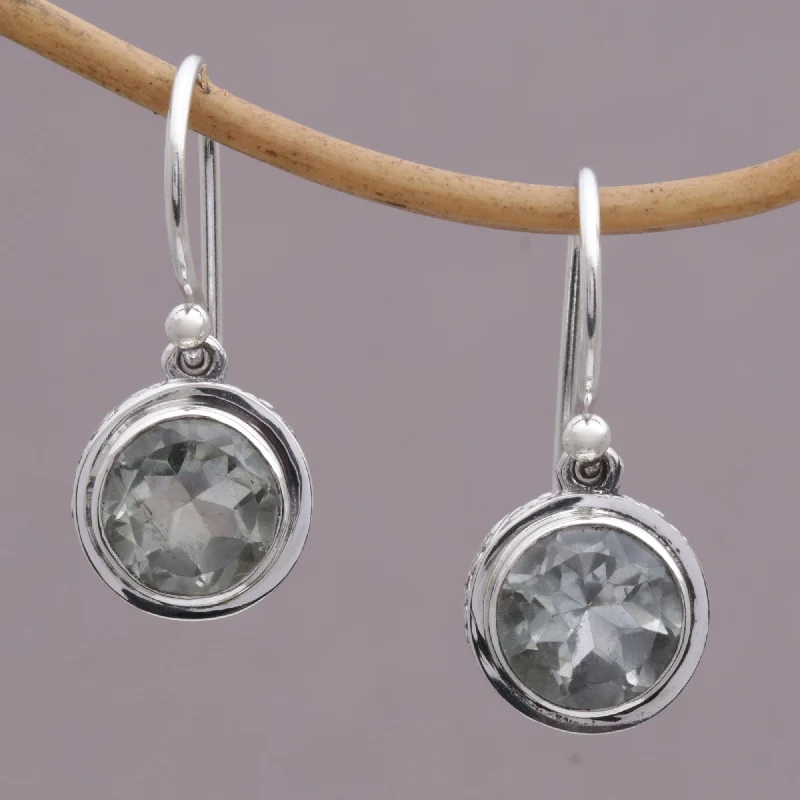 Classic And Modern Jewelry Styles On Sale Glittering Glance Circular Prasiolite and Sterling Silver Earrings from Bali