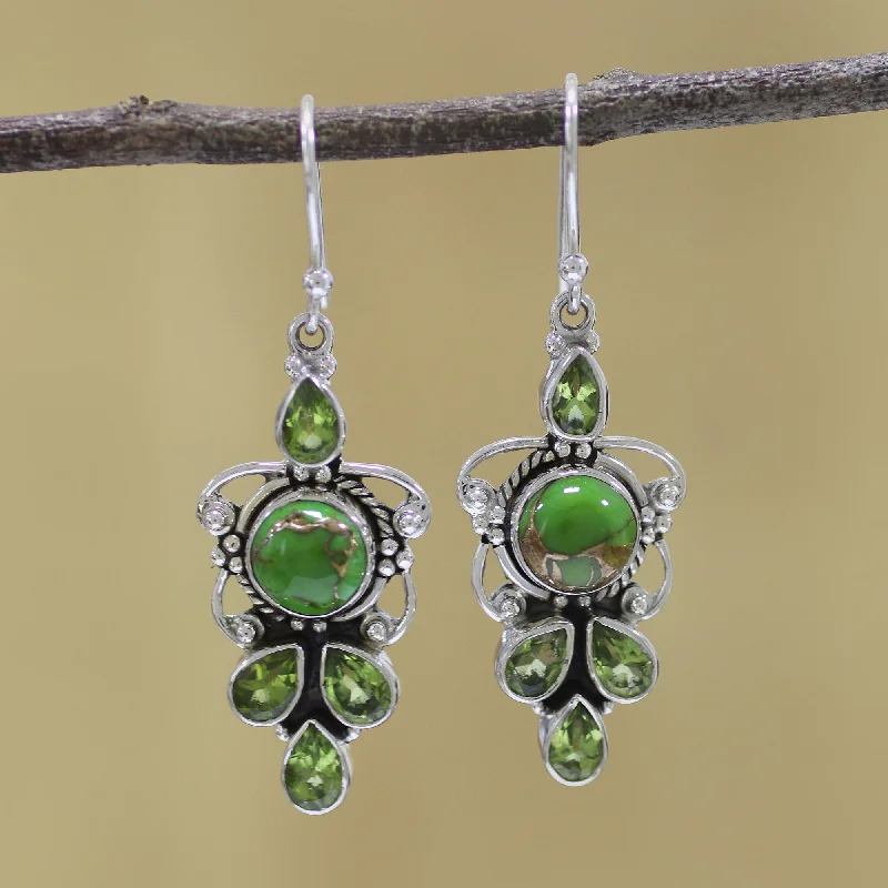 Make Every Moment Shine – Jewelry Discounts Available Glittering Green Peridot and Green Composite Turquoise 925 Silver Earrings