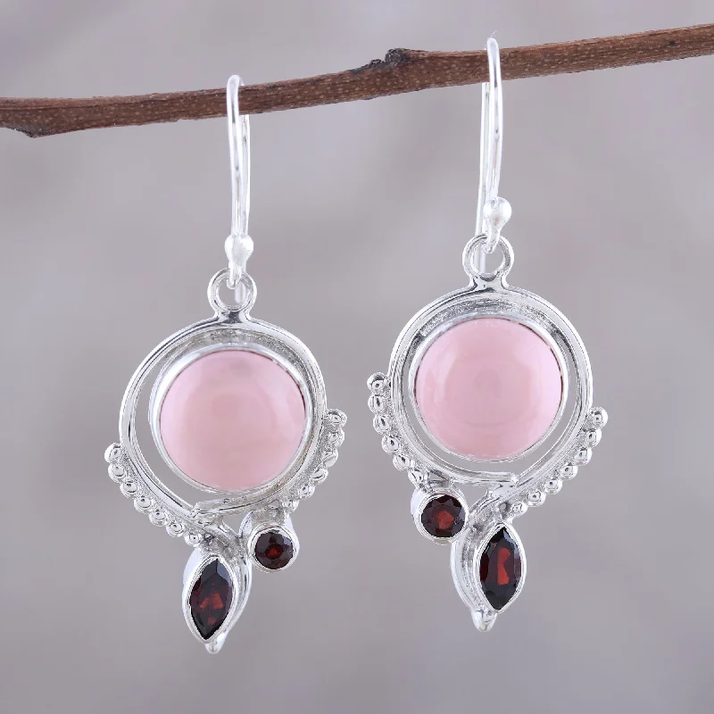 Grab Your Favorite Jewelry At The Lowest Prices Glory in Pink Opal and Garnet Dangle Earrings from India