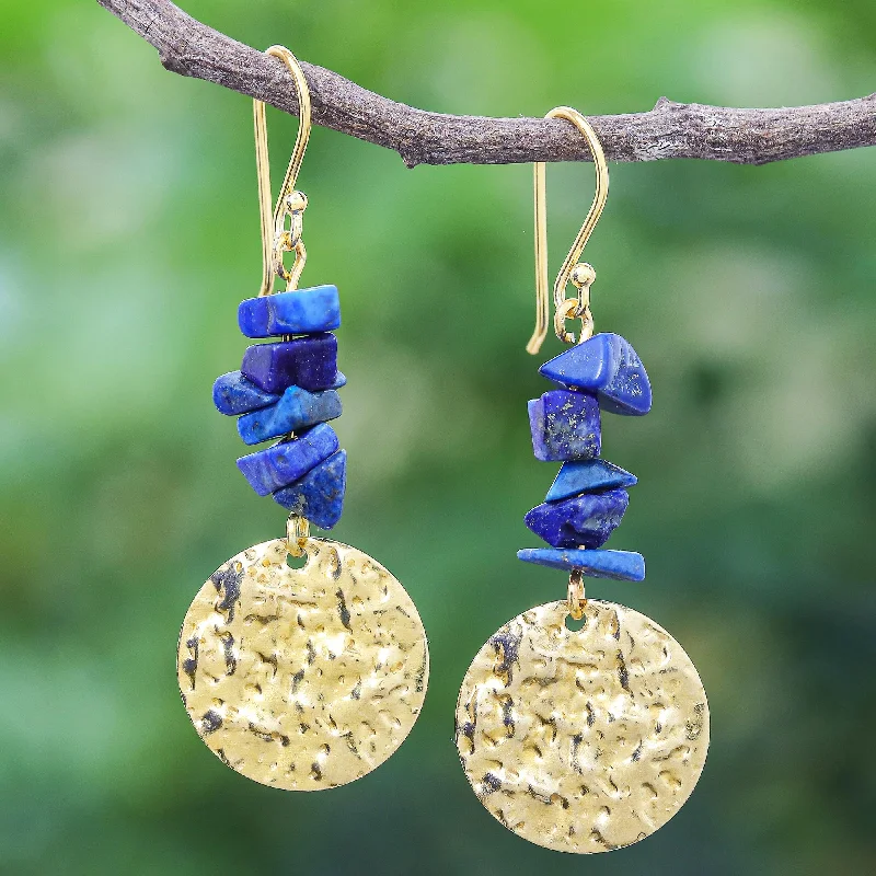Get The Jewelry You Love At A Price You Love Golden Coin in Blue Handmade Lapis Lazuli Chip and Brass Coin Dangle Earrings
