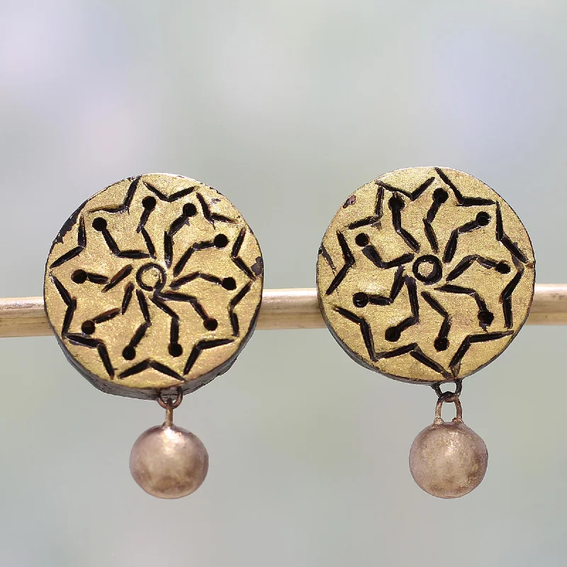 Personalized Jewelry Sale – Meaningful Gifts At Great Prices Golden Floral Gold Tone Floral Ceramic Dangle Earrings by Indian Artisans