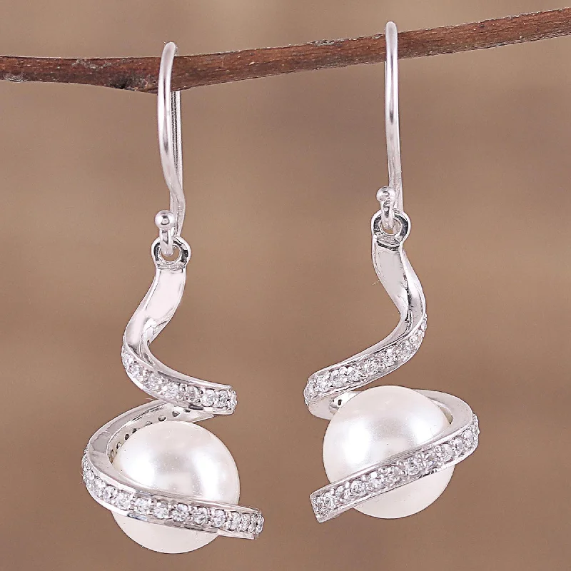 Timeless Elegance At Unbelievable Discounts Gorgeous Swirls Swirling Rhodium Plated Cultured Pearl Earrings from India