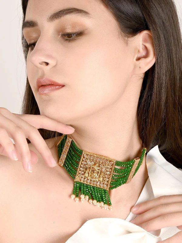 Exclusive Gemstone Jewelry At Special Prices Odette Women Green Beads Kundan Jewellery Set Exclusive Gemstone Jewelry At Special Prices Odette Women Green Beads Kundan Jewellery Set