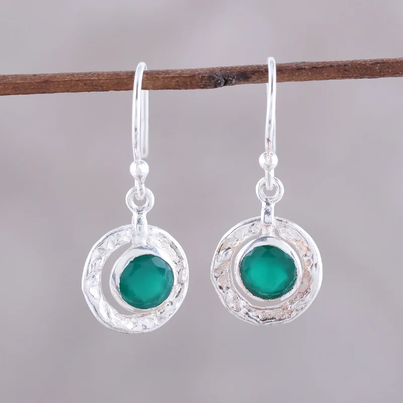 Shop Elegant Jewelry At Unbeatable Prices Green Charm Round Green Onyx Dangle Earrings from India