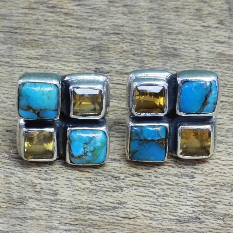 Clearance Sale On High-End Jewelry Collections Harmonious Sky Citrine and Blue Composite Turquoise Button Earrings