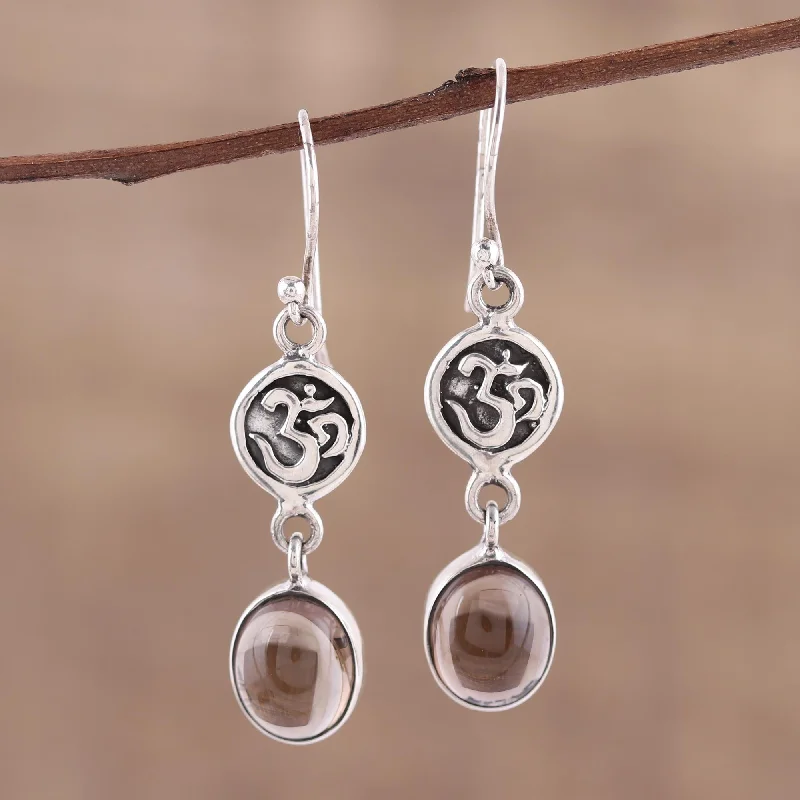 Unmissable Jewelry Sale – Shop Before It's Too Late Healing Om Om Symbol Earrings with Smoky Quartz Cabochons