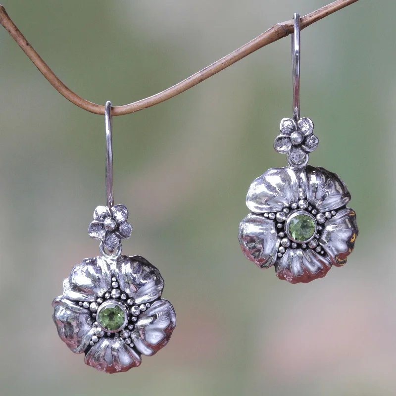 Versatile Layering Jewelry For Effortless Chic Hibiscus Handcrafted Balinese Peridot Flower Earrings Versatile Layering Jewelry For Effortless Chic Hibiscus Handcrafted Balinese Peridot Flower Earrings