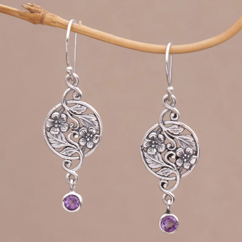 Shop Fine Jewelry With Amazing Deals Inflorescence Balinese Amethyst and Sterling Silver Floral Dangle Earrings