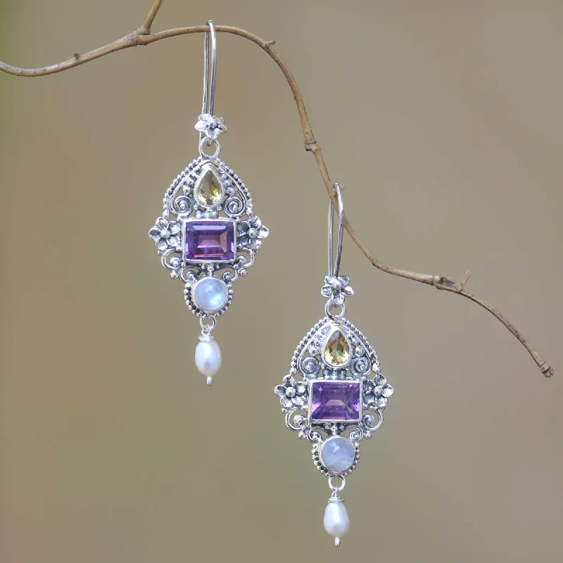 Jewelry Sale – Exclusive Styles At Lower Prices Intricate Beauty Multi-Gemstone and Ornate Sterling Silver Dangle Earrings