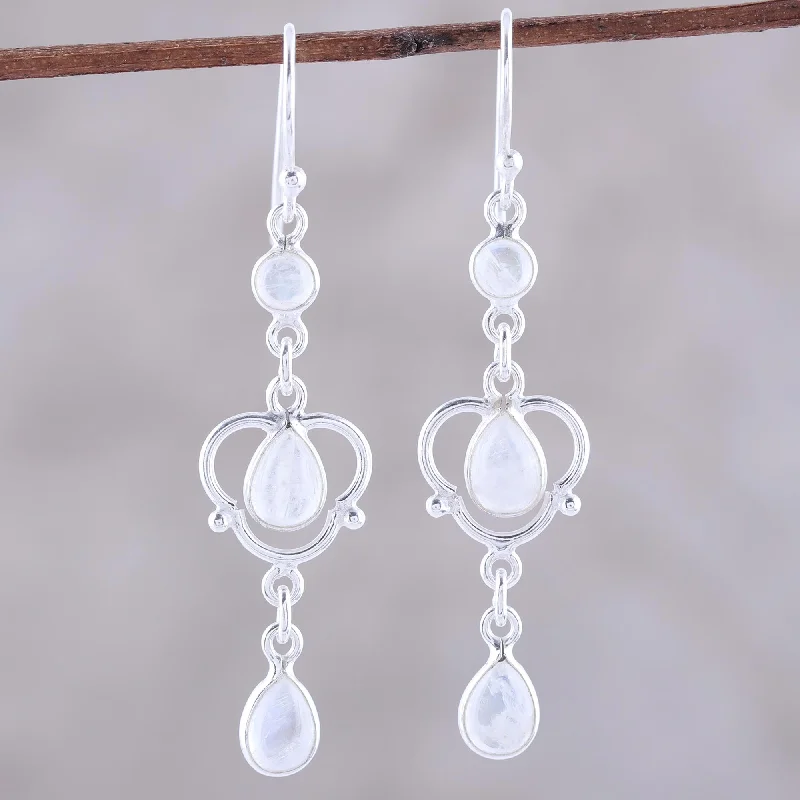 Get The Best Deals On Timeless Jewelry Pieces Iridescent Rain Sterling Silver and Rainbow Moonstone Dangle Earrings