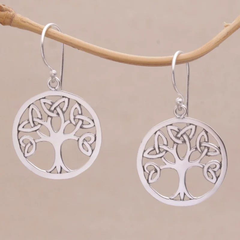Shop Signature Jewelry Styles At Exclusive Prices Knotting Tree Celtic Knot Tree Sterling Silver Dangle Earrings from Bali