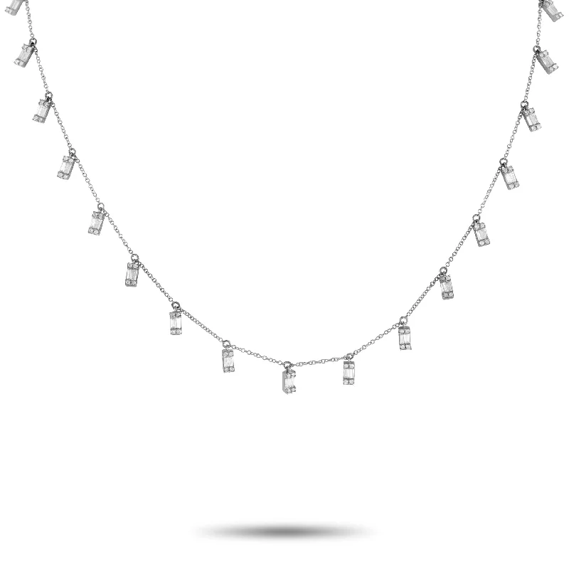 LB Exclusive 14K White Gold 0.98ct Diamond Station Necklace NK01433