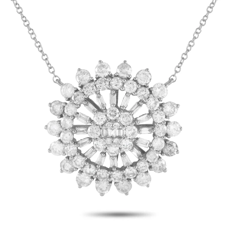 LB Exclusive 14K White Gold 1.75ct Diamond Sunburst Necklace PN15246-W