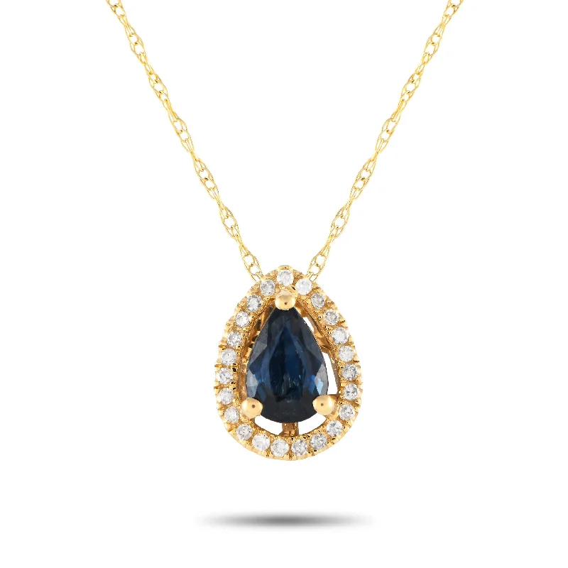 LB Exclusive 14K Yellow Gold 0.07ct Diamond and Sapphire Pear Necklace PD4-15949YSA