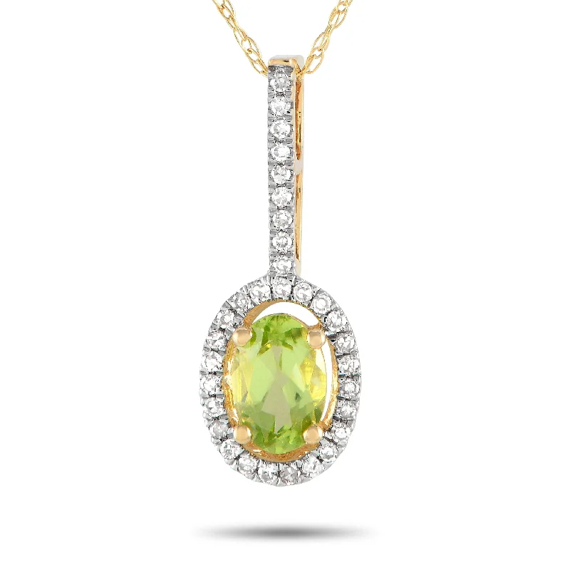 LB Exclusive 14K Yellow Gold 0.09ct Diamond and Peridot Pendant Necklace PD4-16077YPE