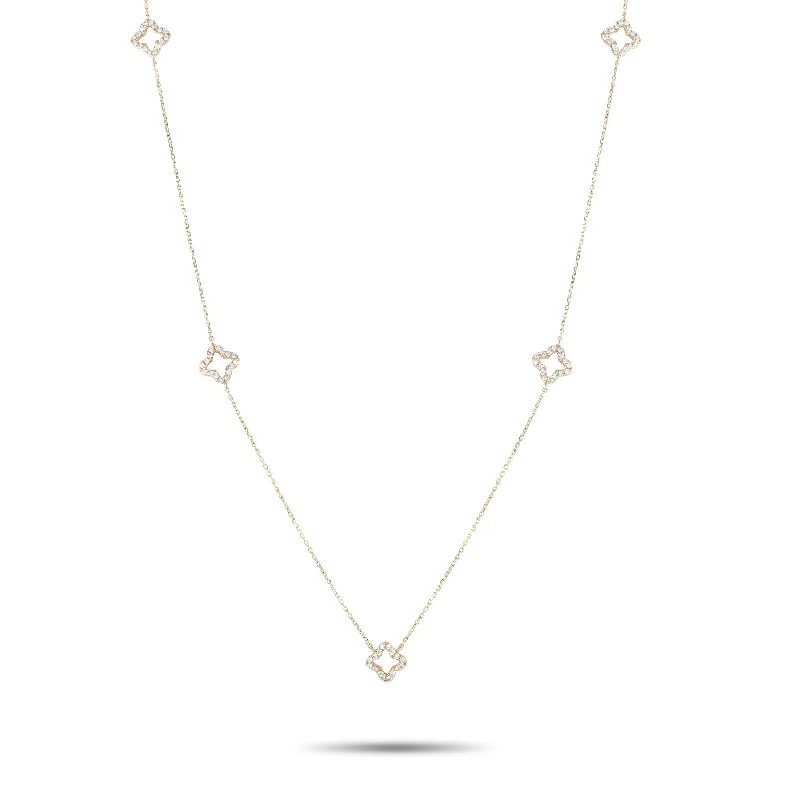 LB Exclusive 14K Yellow Gold 1.0ct Diamond Quatrefoil Station Necklace NK01759-Y