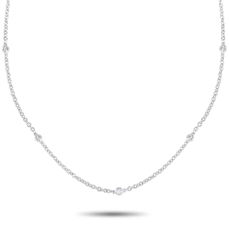 LB Exclusive 18K White Gold 0.39ct Diamond Station Necklace ANK-14719-20