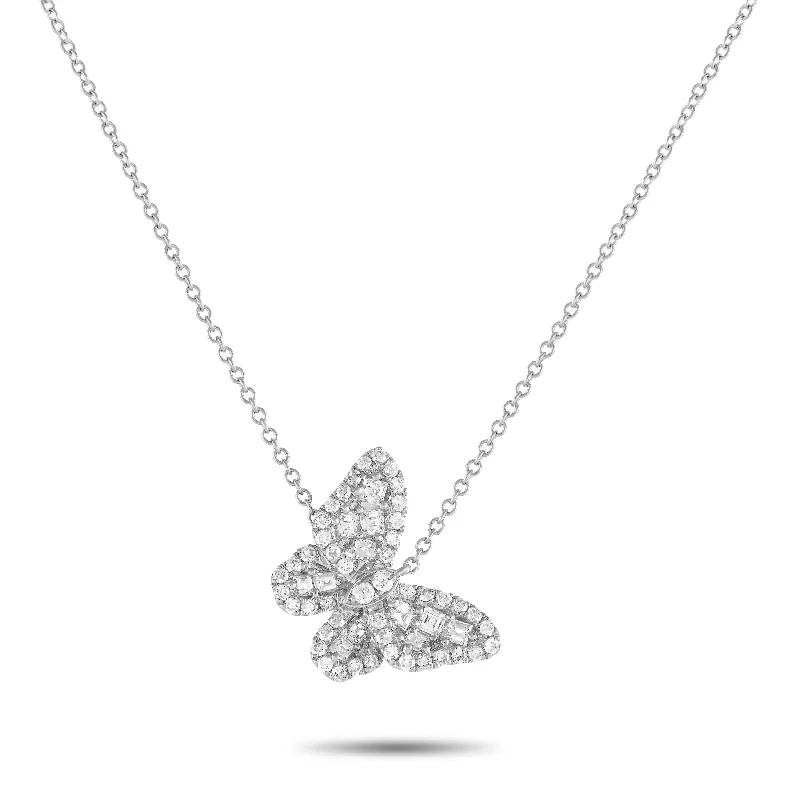 LB Exclusive 18K White Gold 0.56ct Diamond Butterfly Necklace ANK-18323