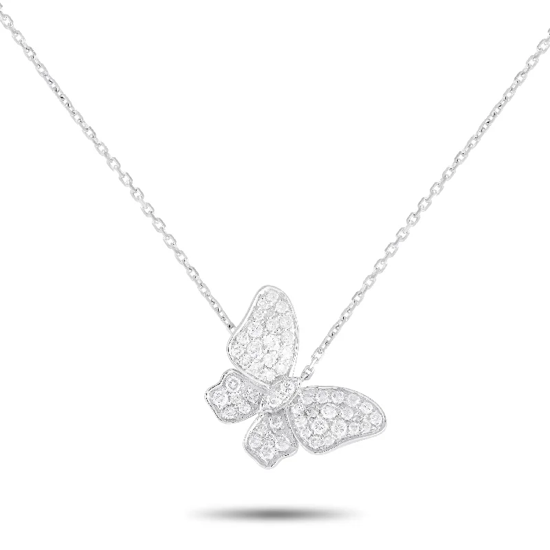 LB Exclusive 18K White Gold 0.65ct Diamond Butterfly Necklace ANK-16555