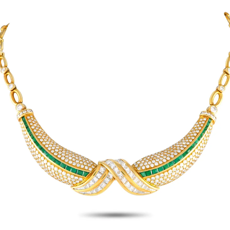 LB Exclusive 18K Yellow Gold 11.0ct Diamond and Emerald Necklace MF05-061824