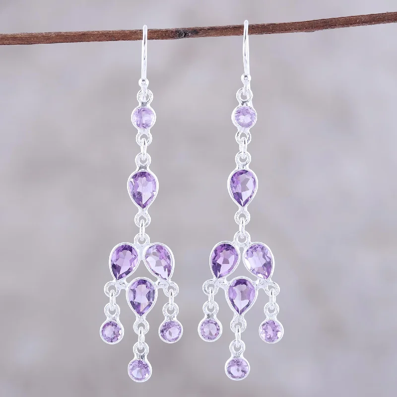 Seasonal Jewelry Sale – Upgrade Your Collection Leafy Adornment Sterling Silver and Purple Amethyst Chandelier Earrings