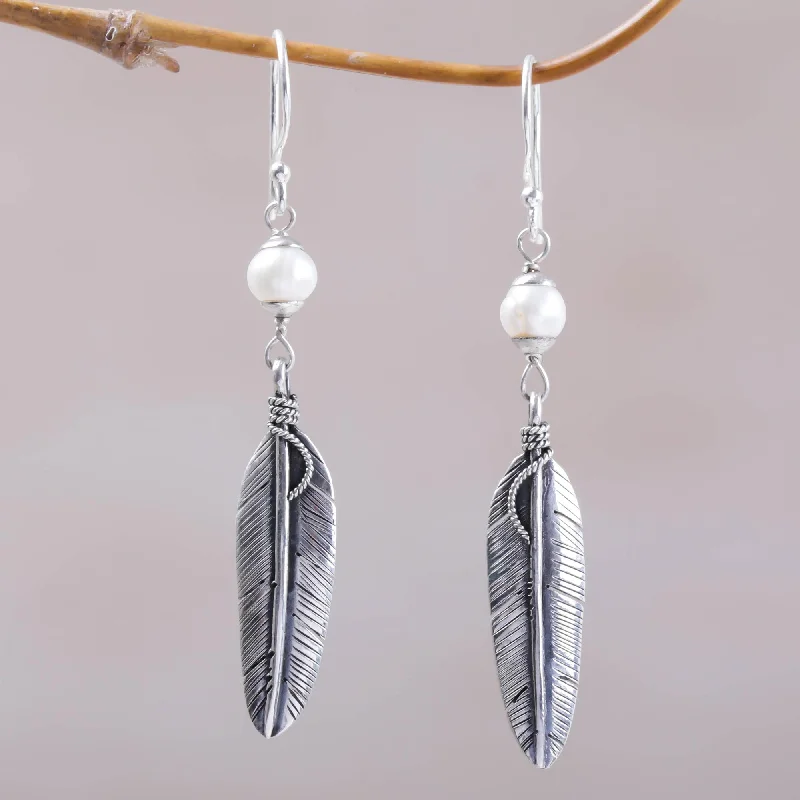 Everyday Jewelry Essentials Now On Sale Light Feathers Sterling Silver and Cultured Pearl Balinese Feather Earrings Everyday Jewelry Essentials Now On Sale Light Feathers Sterling Silver and Cultured Pearl Balinese Feather Earrings