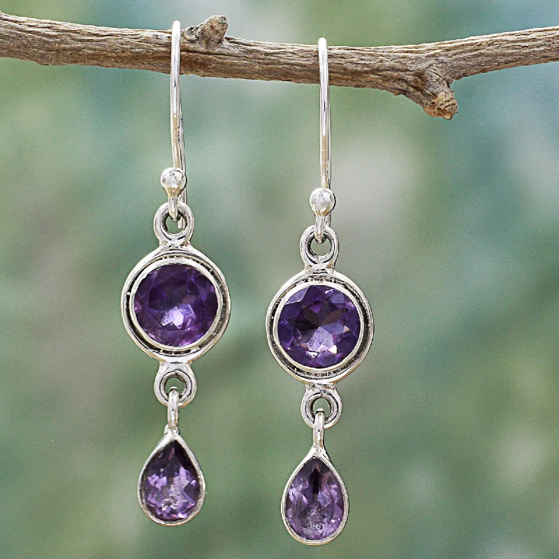 Fashion-Forward Geometric Jewelry For Contemporary Style Lilac Droplets Faceted Amethyst and Sterling Silver Dangle Earrings
