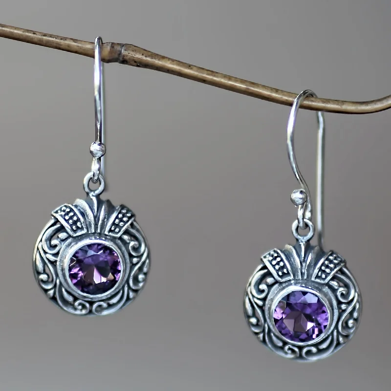 Exclusive Jewelry Sale – Sparkle For Less Lilac Ladybug Round Silver and Amethyst Dangle Style Earrings