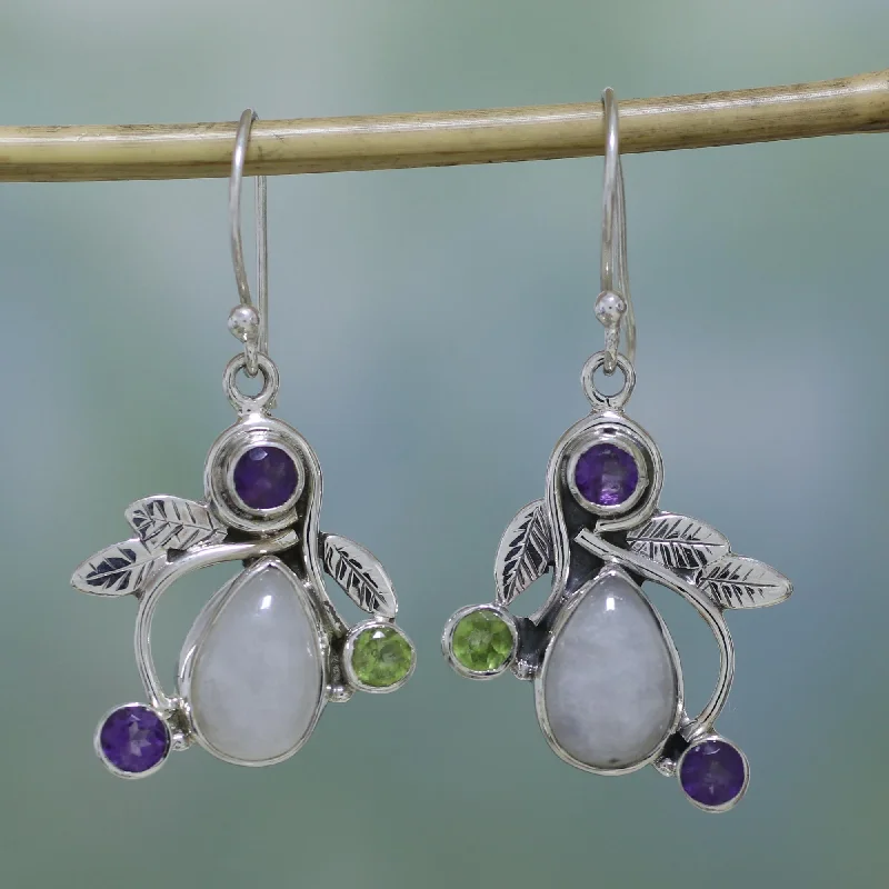 Sparkle For Less – Shop Our Limited-Time Jewelry Deals Luminous Beauty Rainbow Moonstone, Amethyst and Peridot Earrings from India