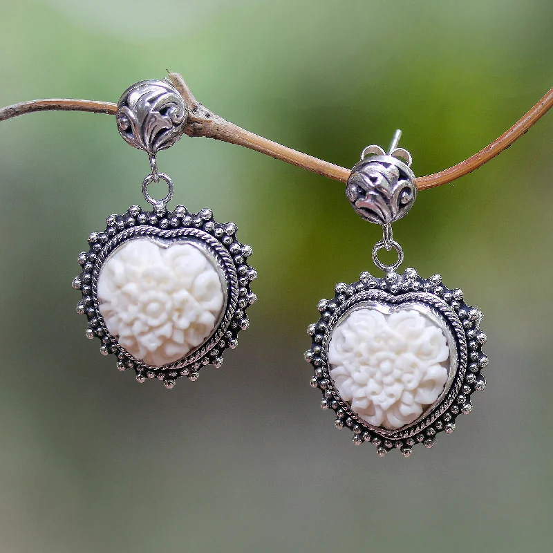 Flash Sale On Exquisite Jewelry – Don't Miss Out Luminous Petals Floral Sterling Silver and Bone Dangle Earrings from Bali