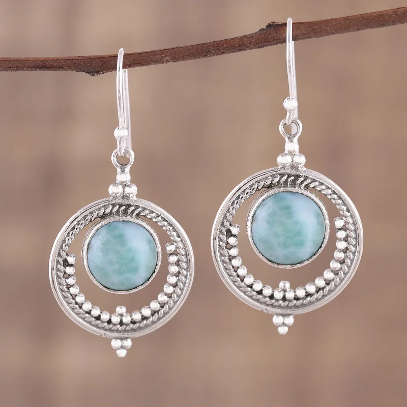 Luxury Jewelry Sale – Sparkle For Less Lunar Delight Larimar and Sterling Silver Dangle Earrings from India
