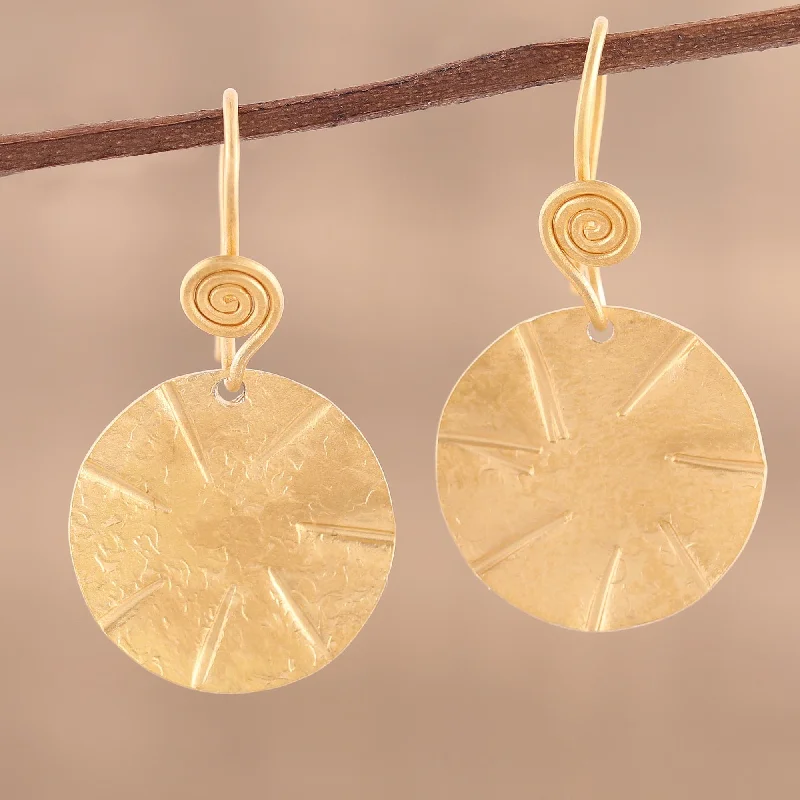 Shop Dazzling Jewelry With Special Promotional Discounts Lustrous Discus Handmade 22k Gold Plated Sterling Silver Disc Shape Earrings