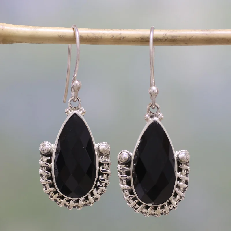 Delicate Crystal Jewelry For Sophisticated Charm Magical Night Handmade Onyx and Sterling Silver Dangle Earrings from India Delicate Crystal Jewelry For Sophisticated Charm Magical Night Handmade Onyx and Sterling Silver Dangle Earrings from India