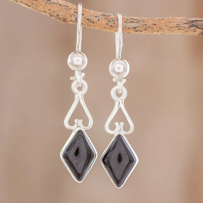 Glamorous Jewelry, Glamorous Deals – Shop Now Marvelous Black Diamonds Diamond-Shaped Black Jade Dangle Earrings from Guatemala