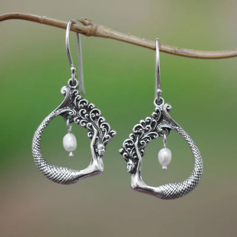 Huge Markdowns On Premium Jewelry Styles Mermaid Pose Cultured Pearl Mermaid Dangle Earrings Crafted in Bali Huge Markdowns On Premium Jewelry Styles Mermaid Pose Cultured Pearl Mermaid Dangle Earrings Crafted in Bali