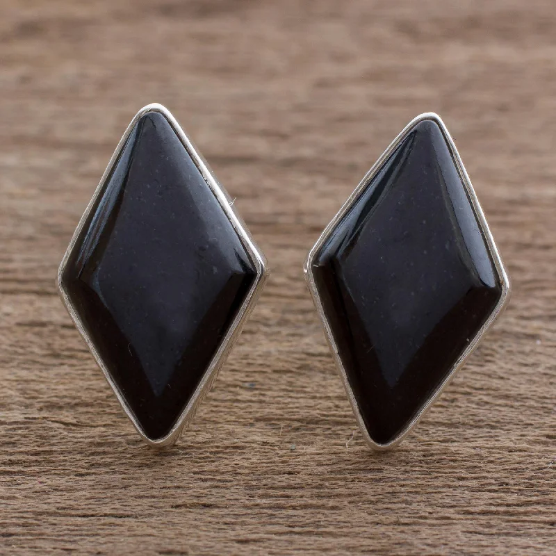 Modern Statement Jewelry For Bold Styling Midnight Maya Diamond Modern Guatemalan Black Jade Post Earrings