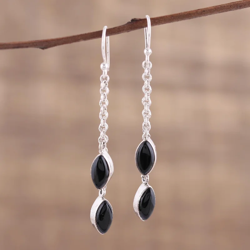 Grab Exquisite Jewelry At The Lowest Prices Midnight Seeds Black Onyx and Sterling Silver Dangle Earrings from India