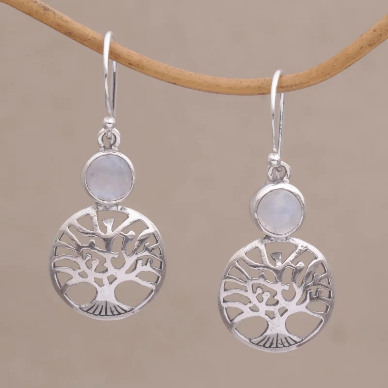 Everyday Jewelry Essentials Now On Sale Misty Branches Rainbow Moonstone Tree Dangle Earrings from Bali
