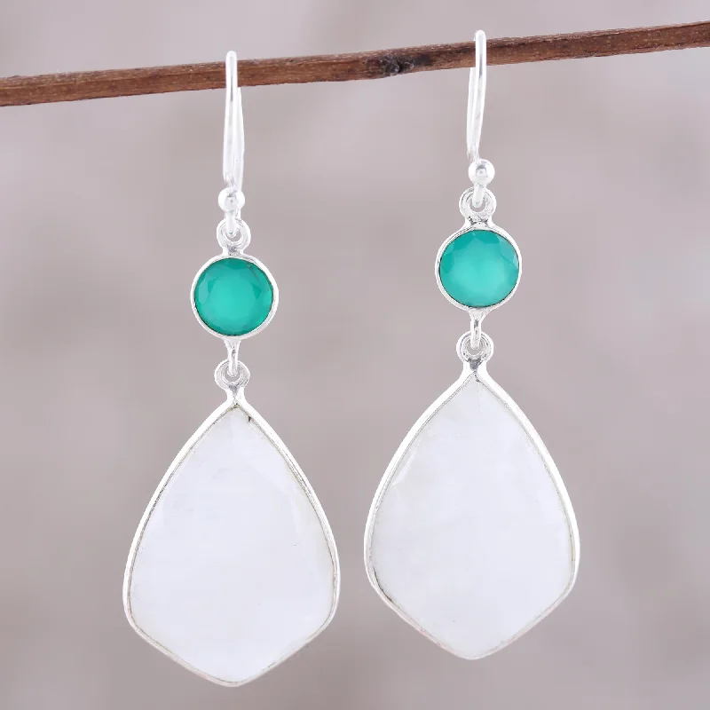 Bestselling Jewelry At Special Promotional Rates Misty Glen Rainbow Moonstone and Green Onyx Dangle Earrings from India