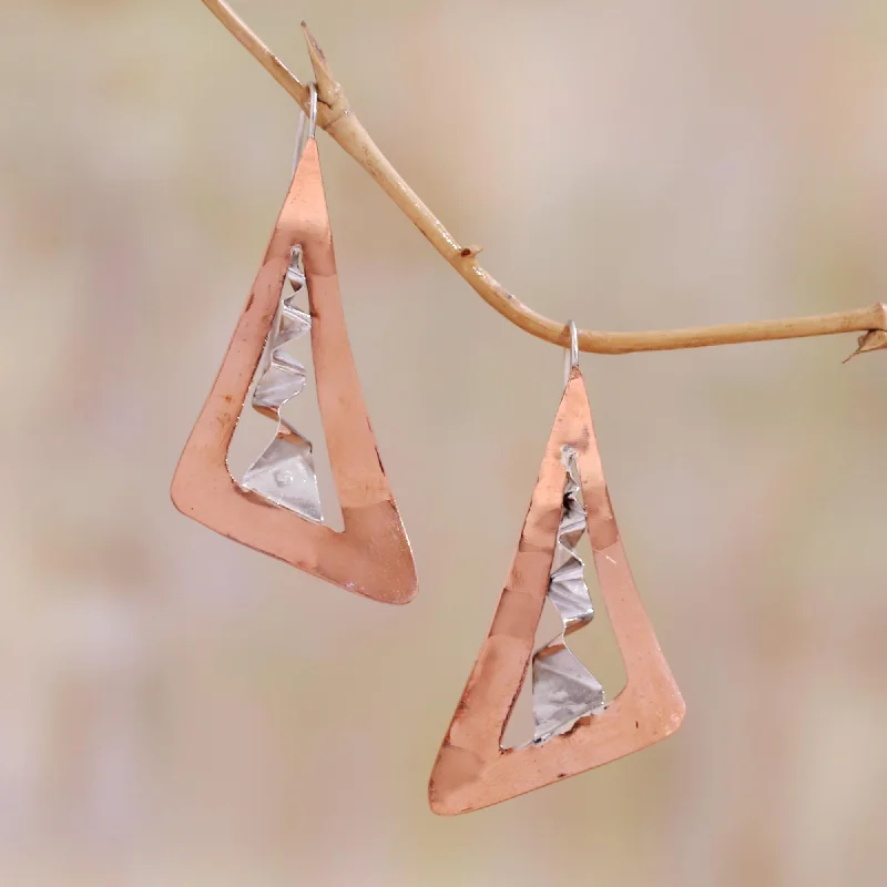 Modern Statement Jewelry For Bold Styling Modern Vision Modern Copper and Sterling Silver Drop Earrings from Bali