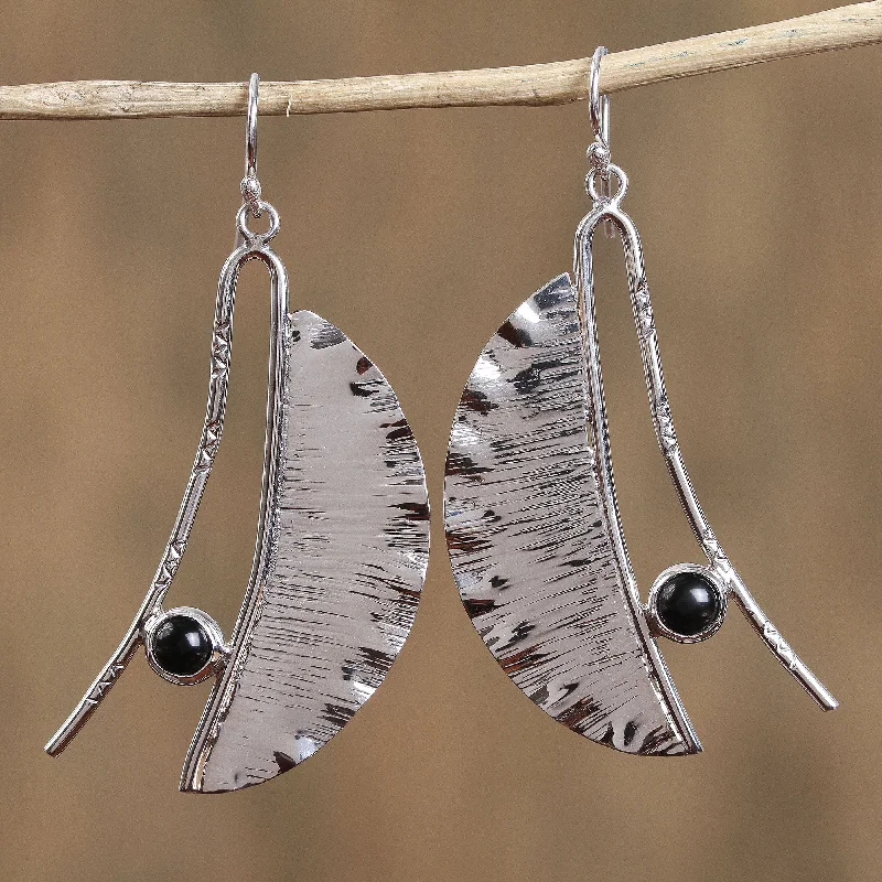 Elegant Jewelry, Affordable Luxury – Shop Now Modern Windy Leaves Modern Taxco Obsidian Dangle Earrings from Mexico