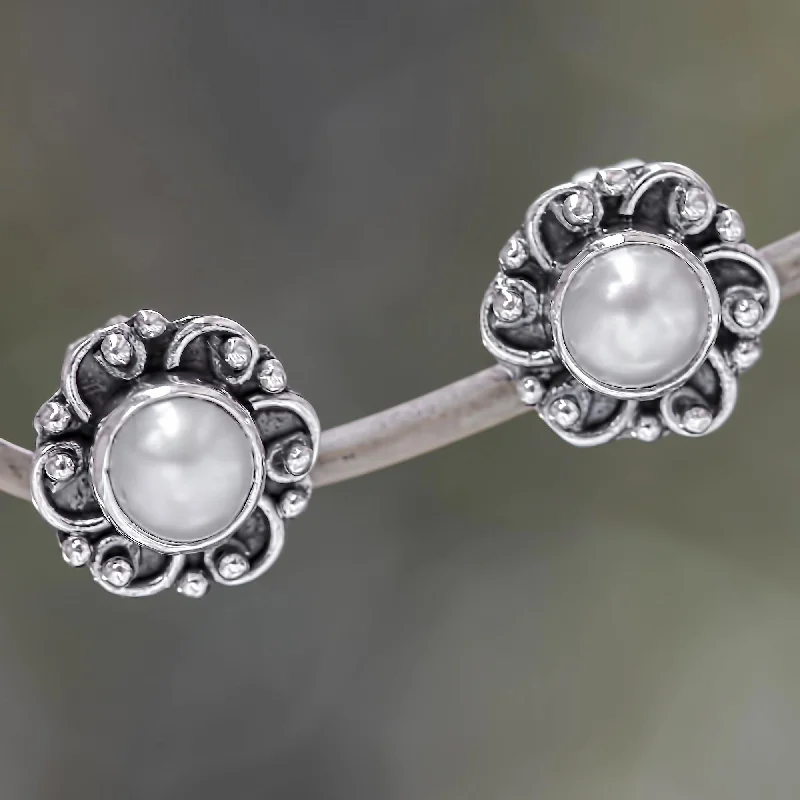 Grab Your Favorite Jewelry At The Lowest Prices Moonlit Blossoms Pearl Sterling Silver Earrings