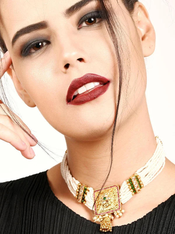 Elegant Jewelry Pieces At Unbelievable Prices Odette Women Multi String White Pearl And Gold Choker Necklace Set