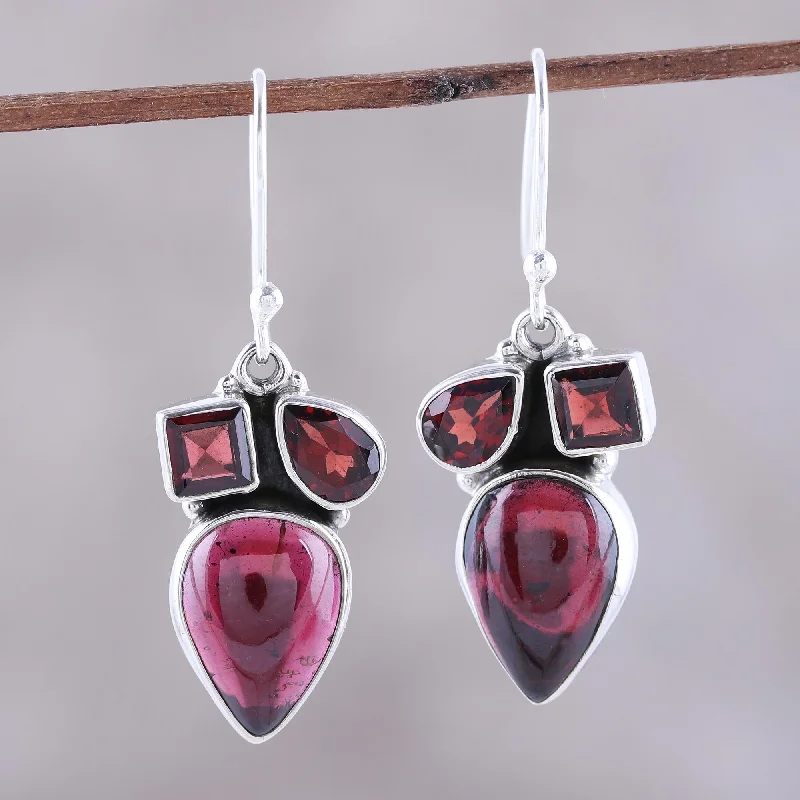 Chic, Trendy, And Affordable Jewelry Sale Natural Dazzle Natural Garnet Dangle Earrings from India